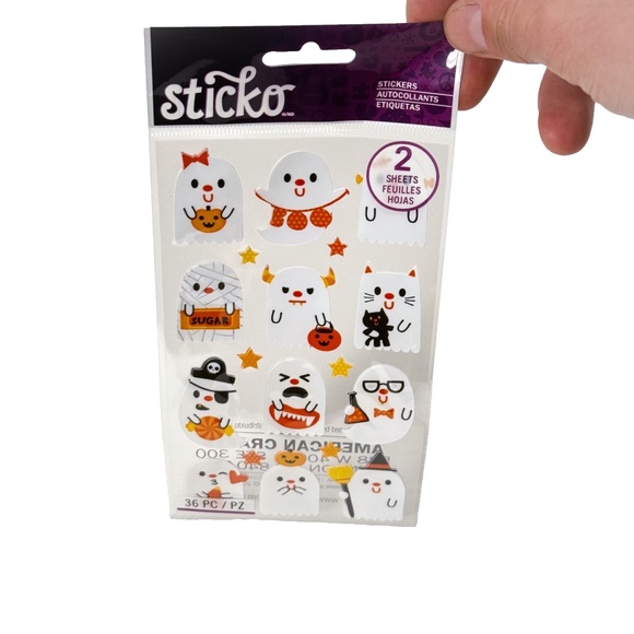 👻 Sticko Ghost Party Flat Stickers 36-Piece Halloween Sticker Set 2 Sheets 🎃🦇 - Picture 1 of 5